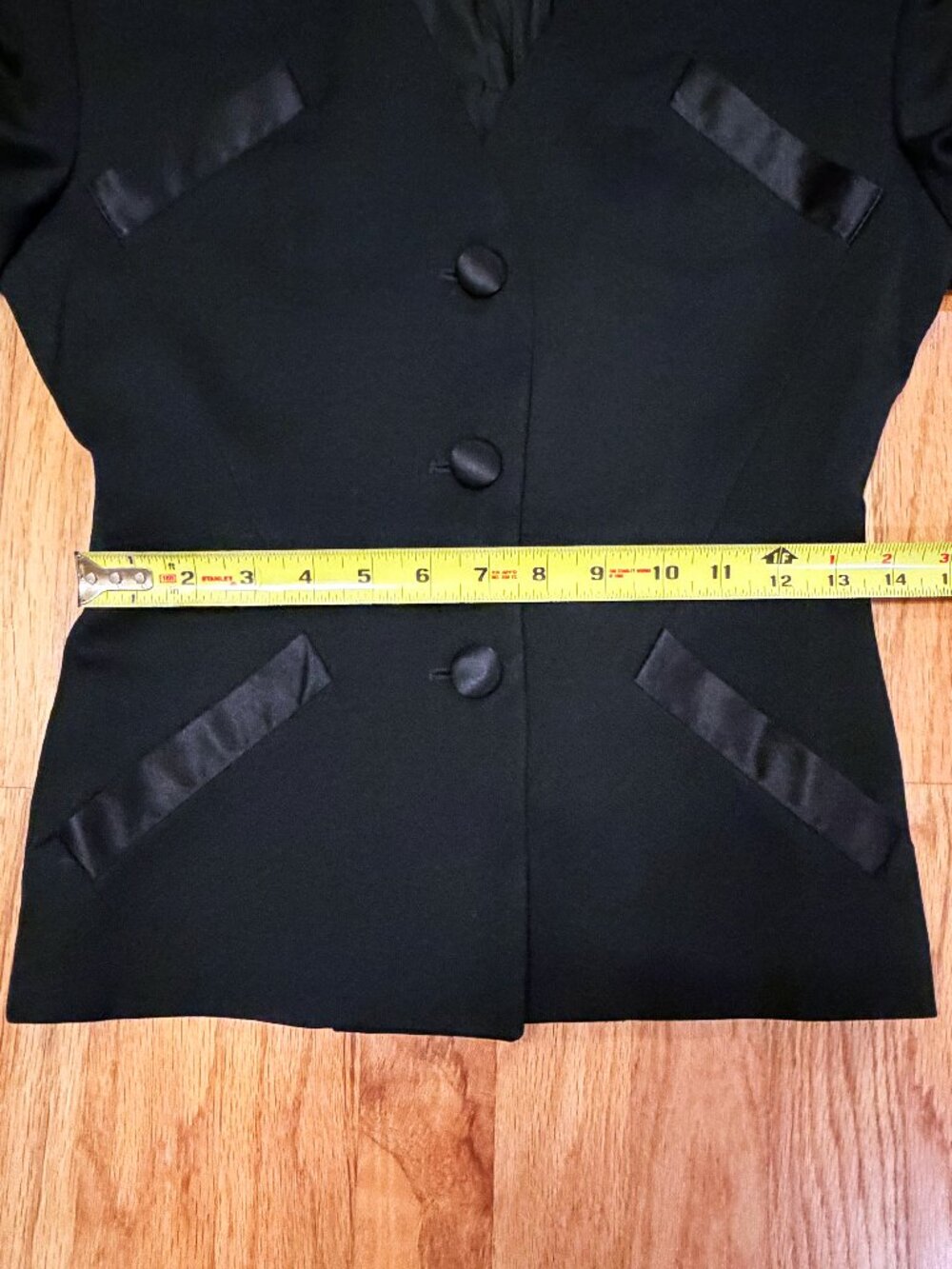 Elie Tahari Black Wool Silk Tuxedo Blazer V-Neck Collarless US 6 Made in USA - Picture 9 of 11